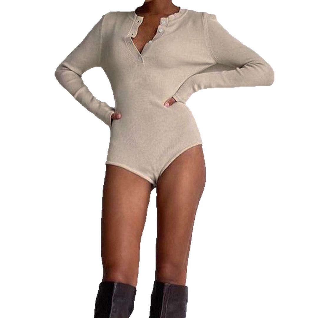 Damen Langarm-Bodysuit mit Knopfleiste und Rippstruktur Echo Archiv
