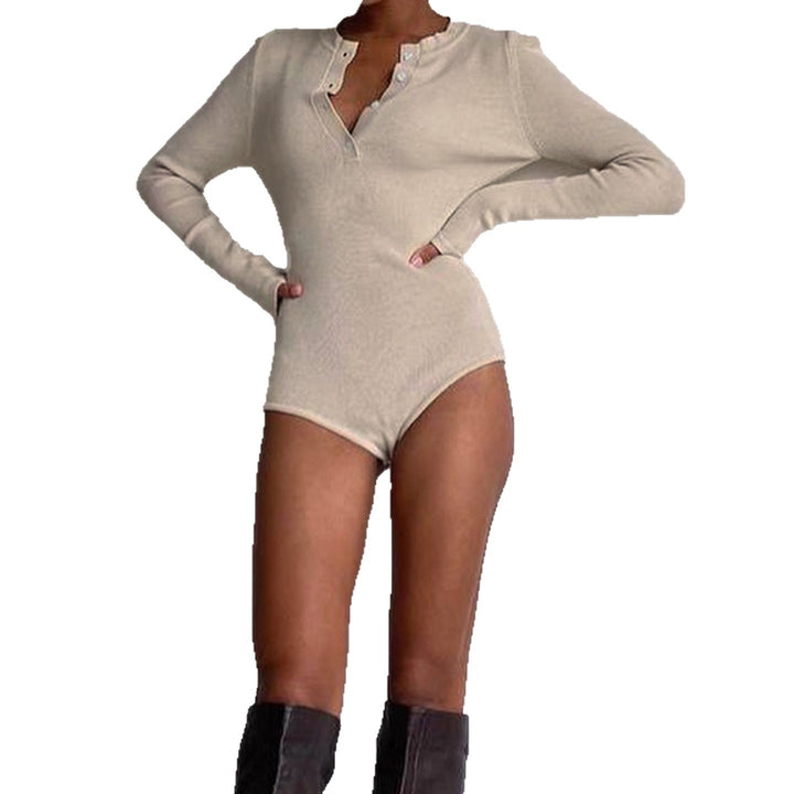 Damen Langarm-Bodysuit mit Knopfleiste und Rippstruktur Echo Archiv