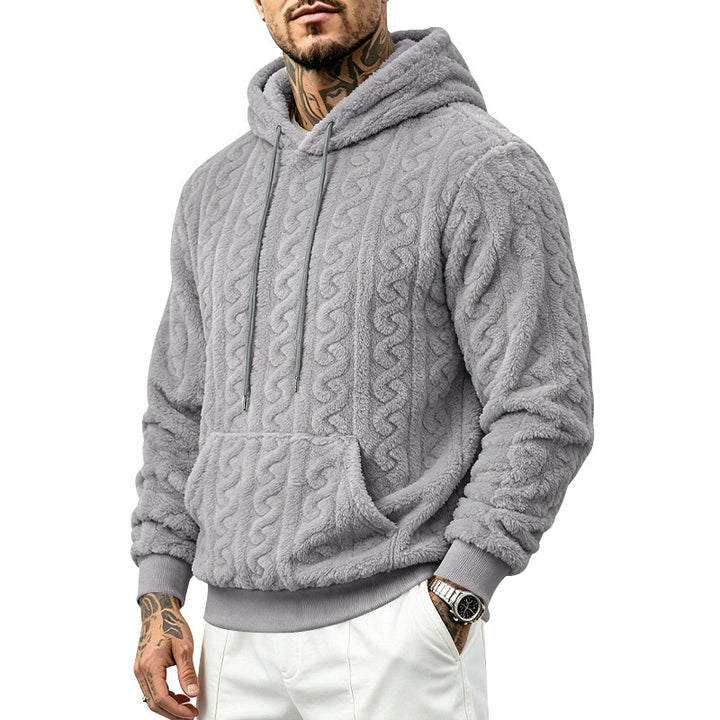 Herren Teddy-Fleecepullover mit Zopfmuster, Kapuze und Kängurutasche Echoarchiv
