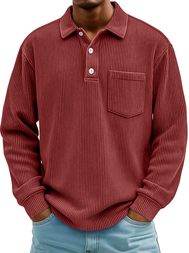 Herren Lässiger Longsleeve Poloshirt aus strukturiertem Stoff Echoarchiv