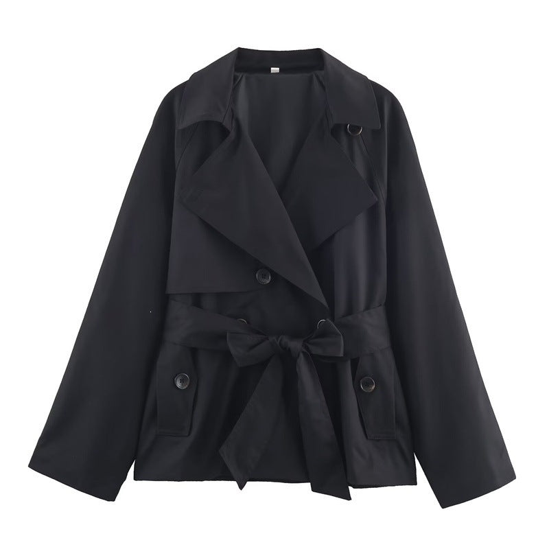 Damen Gekürzte Trenchjacke mit Schalkragen, Bindegürtel und Pattentaschen Echo Archiv