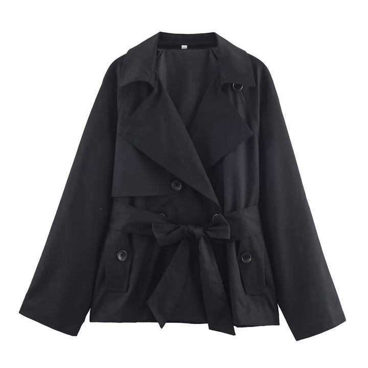 Damen Gekürzte Trenchjacke mit Schalkragen, Bindegürtel und Pattentaschen Echo Archiv