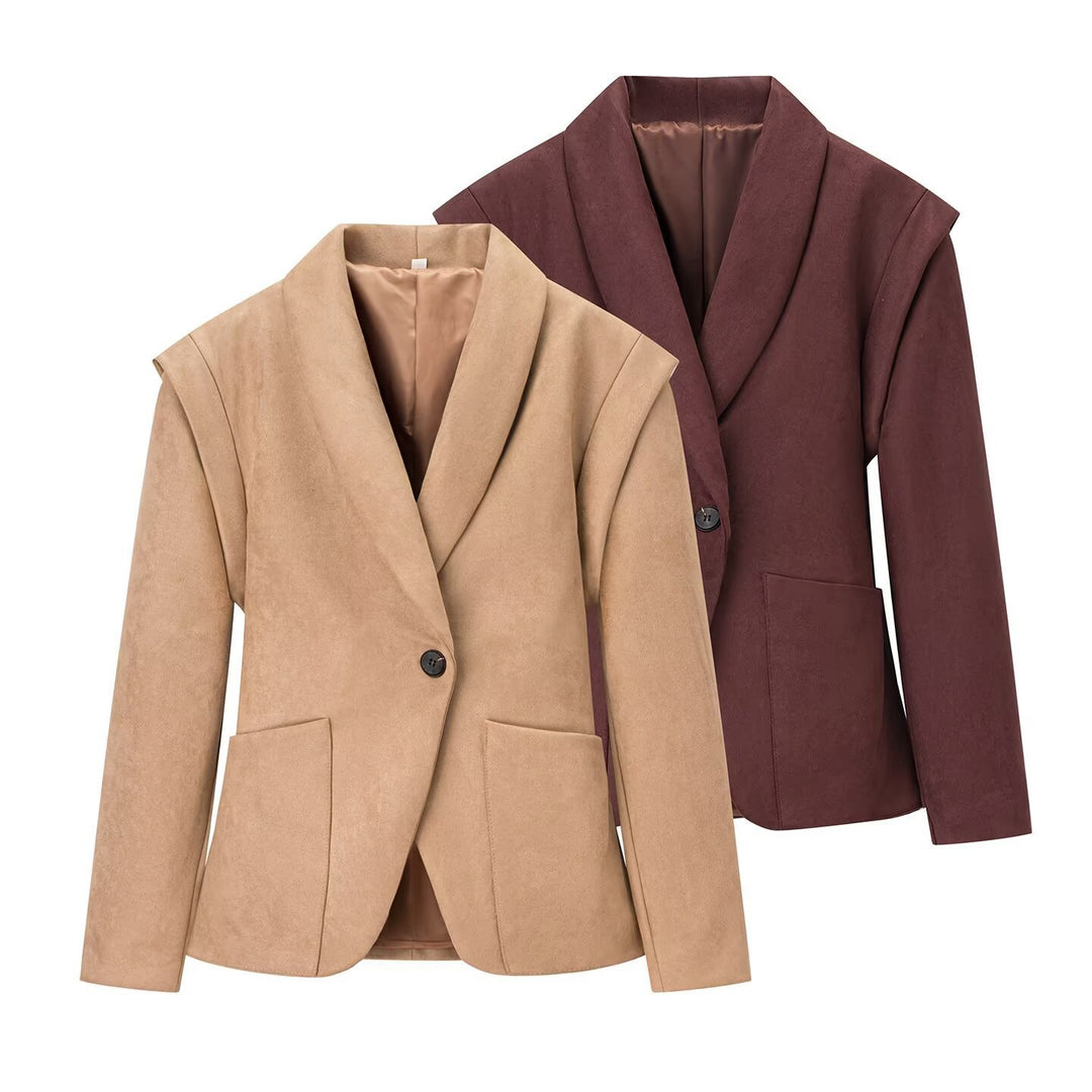 Damen Oversize-Veloursblazer mit Schalkragen, Ein-Knopf‑Verschluss und aufgesetzten Taschen Echo Archiv
