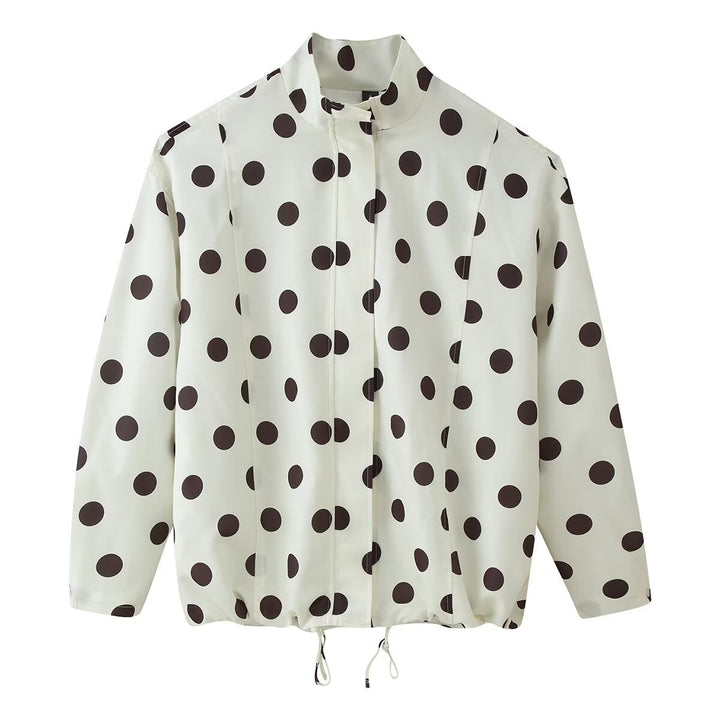 Damen Gepunktete Windbreaker-Blousonjacke mit Stehkragen, verdecktem Reißverschluss und Kordelzugsaum Echo Archiv