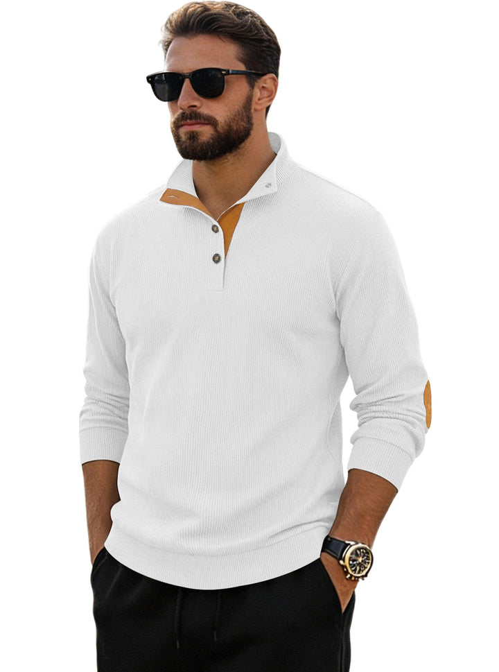 Herren nan fein gerippter Strickpullover mit Polokragen Knopfleiste und Ellenbogenbesatz Echo Archiv