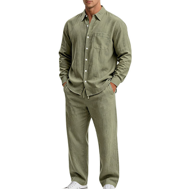 Herren Entspanntes Zweiteiliges Lounge-Set aus Strukturjersey mit Hemdkragen – Averon