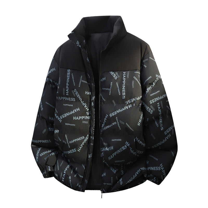 Unisex Oversize-Steppjacke mit Allover-Print, Stehkragen & Kordelzugsaum Echoarchiv