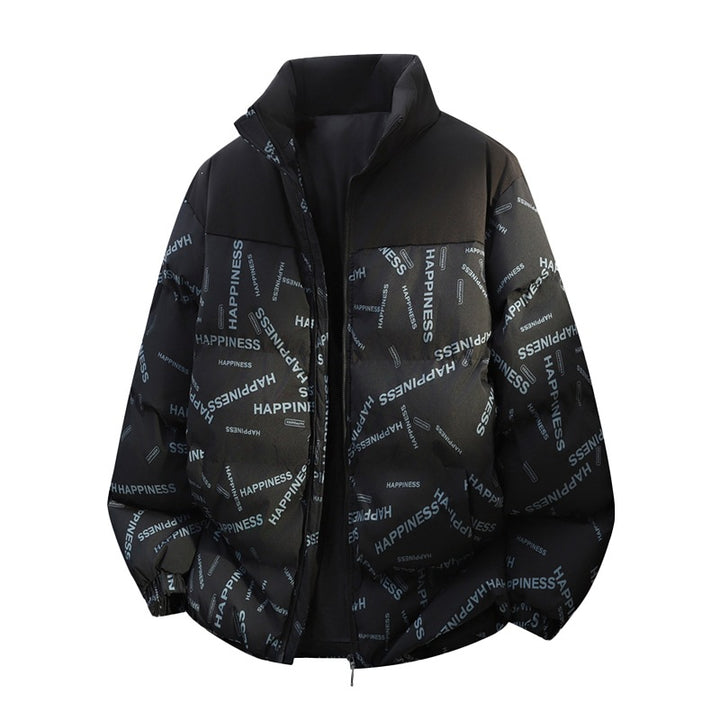 Unisex Oversize-Steppjacke mit Allover-Print, Stehkragen & Kordelzugsaum Echoarchiv