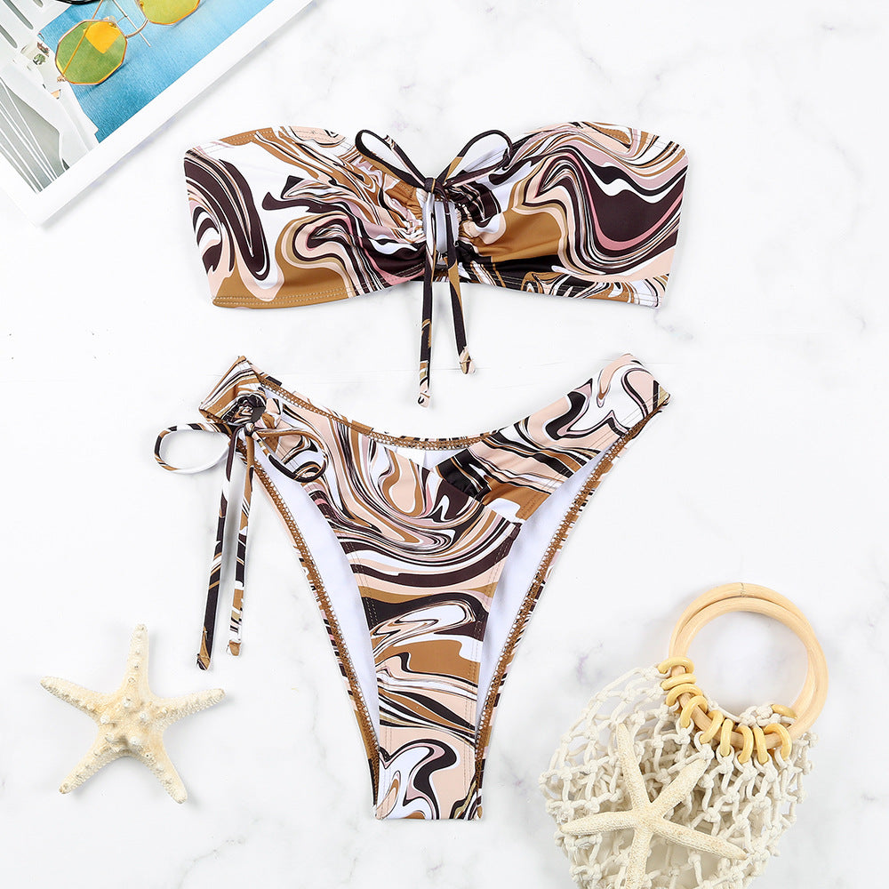 Damen Bandeau-Bikini-Set mit verstellbaren Schnürungen Echo Archiv
