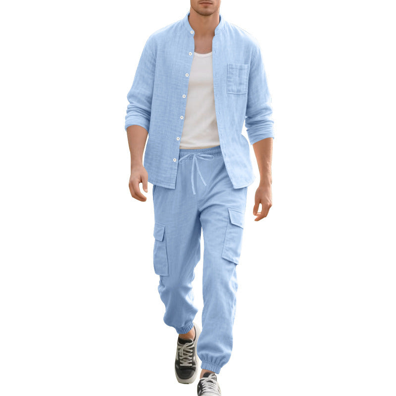 Herren bequeme Cargo-Bermudashorts und lässiges Langarmhemd Set Echoarchiv