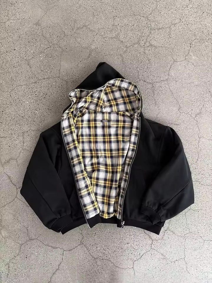 Herren gepolsterter Hoodie mit kariertem Futter und durchgehendem Reißverschluss Echoarchiv