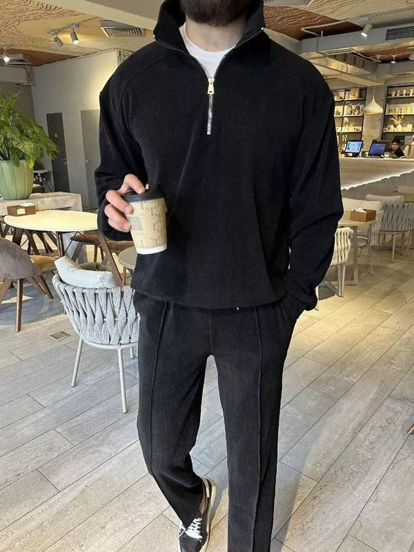 Herren lässiger Reißverschluss-Pullover mit passender Jogginghose Echoarchiv
