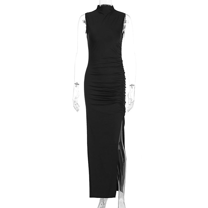 Damen Figurbetontes Maxikleid mit Stehkragen und geschmeidigem Rüschen-Design Echo Archiv