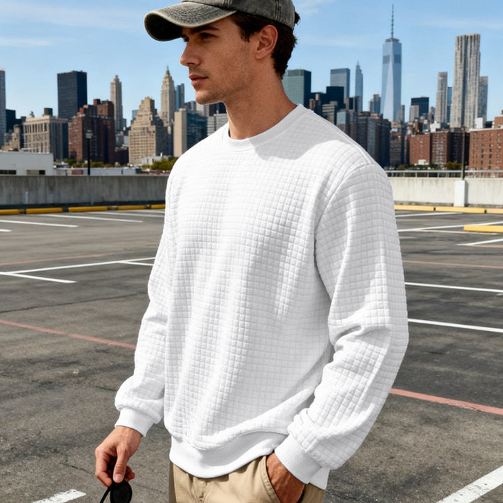 Herren Strukturierter Waffelstrick-Pullover aus Baumwollmix mit Rundhalsausschnitt Echoarchiv