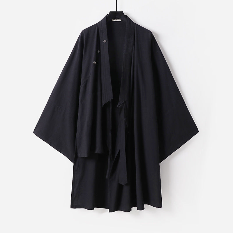 Unisex Oversize-Kimono-Mantel aus Baumwollmix mit weitem Schnitt und Bindegürtel Echoarchiv
