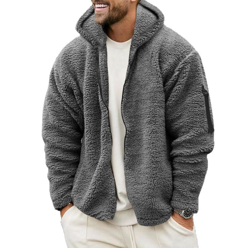 Herren nan Teddy-Fleece Zip-Jacke mit Kapuze, verdecktem Zwei-Wege-Reißverschluss und Ärmeltasche Echo Archiv