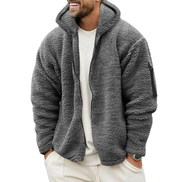 Herren nan Teddy-Fleece Zip-Jacke mit Kapuze, verdecktem Zwei-Wege-Reißverschluss und Ärmeltasche Echo Archiv