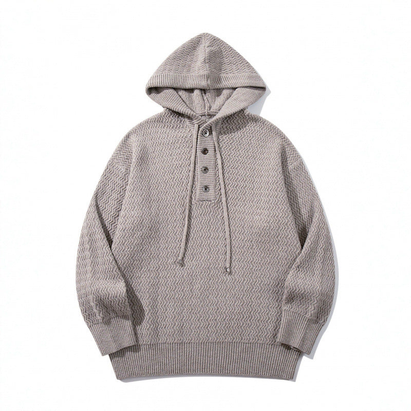 Unisex Strukturstrick-Hoodie mit halber Knopfleiste und Tunnelzugkapuze Echo Archiv