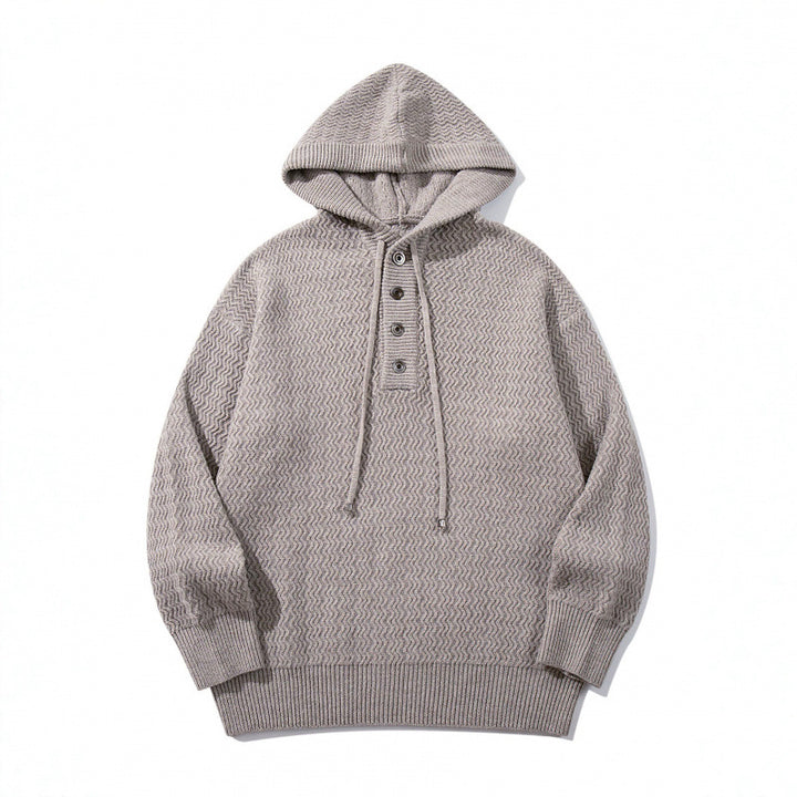 Unisex Strukturstrick-Hoodie mit halber Knopfleiste und Tunnelzugkapuze Echo Archiv