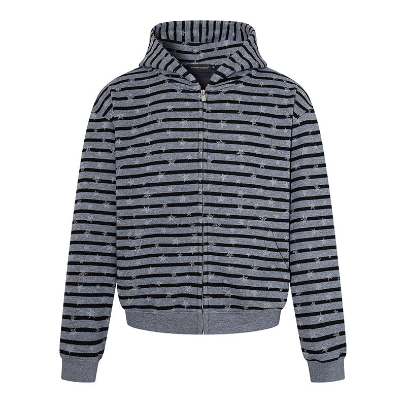 Damen Legere Kapuzen-Zipjacke im Streifenjacquard mit Sternchenstruktur Echoarchiv