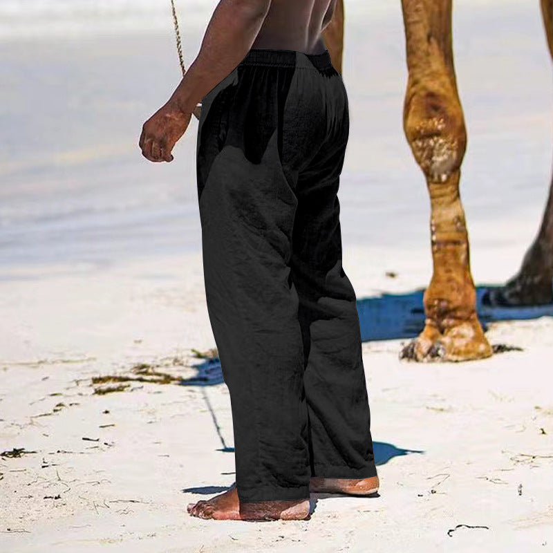 Herren lässige Sommerhose aus leichtem, atmungsaktivem Leinenmix mit elastischem Bund Echoarchiv