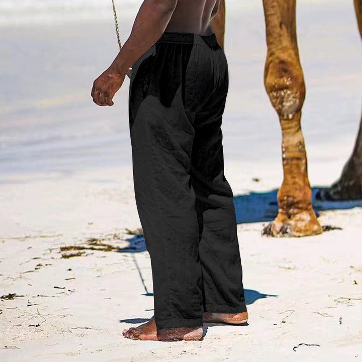 Herren lässige Sommerhose aus leichtem, atmungsaktivem Leinenmix mit elastischem Bund Echoarchiv