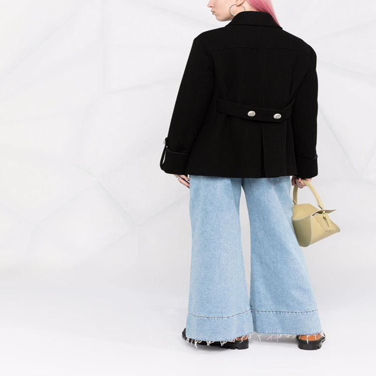 Damen Kurzer Boxy‑Wollmix‑Mantel im Military‑Look mit Zierrundknöpfen Echoarchiv