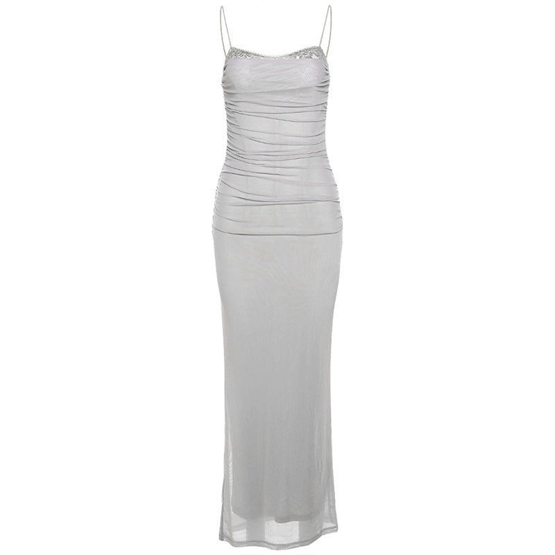 Damen Figurumspielendes Maxikleid mit eleganter Raffungen und Spaghetti-Trägern Echo Archiv
