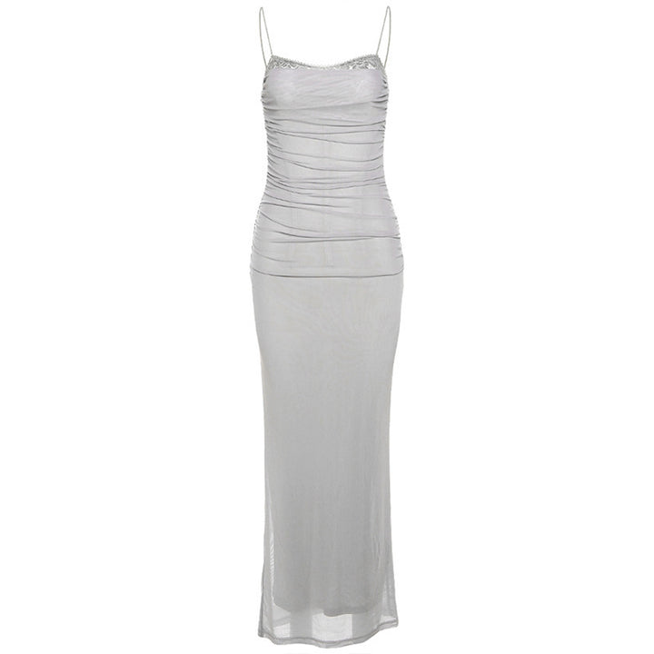 Damen Figurumspielendes Maxikleid mit eleganter Raffungen und Spaghetti-Trägern Echo Archiv