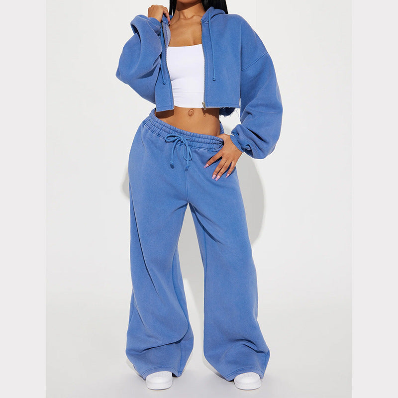 Damen nan Kapuzen-Crop-Top und weite Jogginghose Lounge-Set aus weichem Fleece Echo Archiv