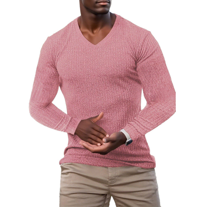 Herren elegantes V-Ausschnitt Pullover aus strukturiertem Strickmaterial Echoarchiv