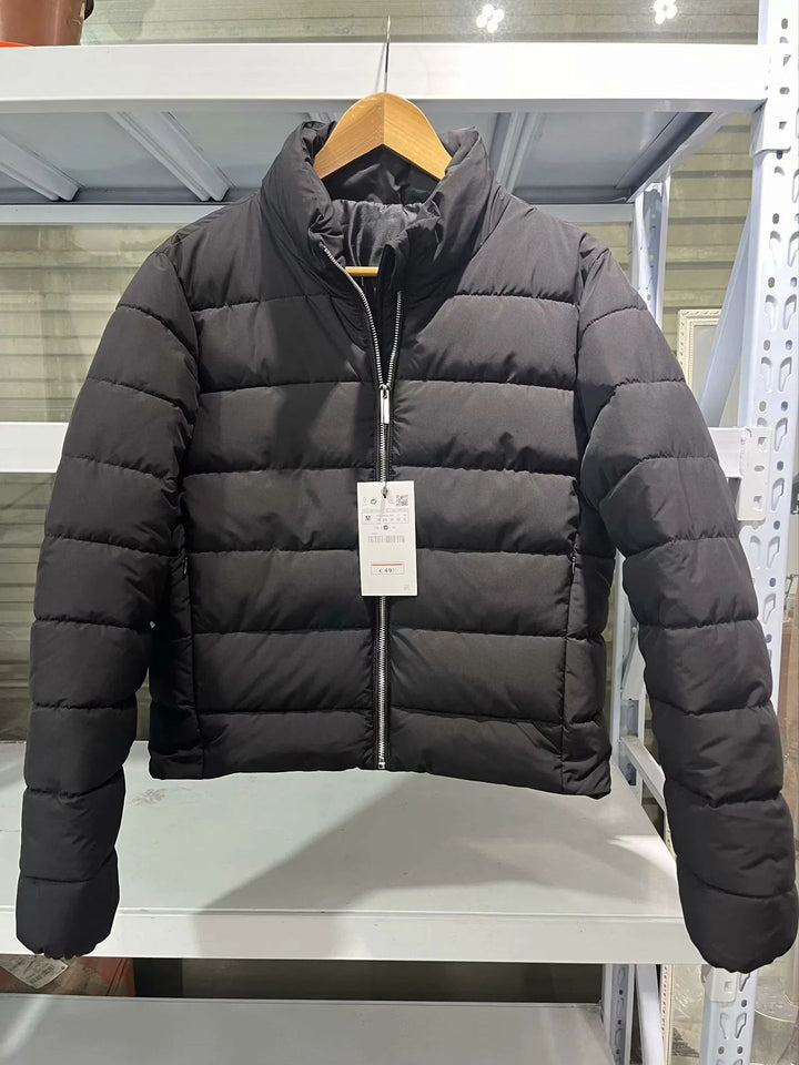 Damen leichte wattierte Kurzsteppjacke mit hohem Stehkragen und Zwei-Wege-Reißverschluss – Célinea