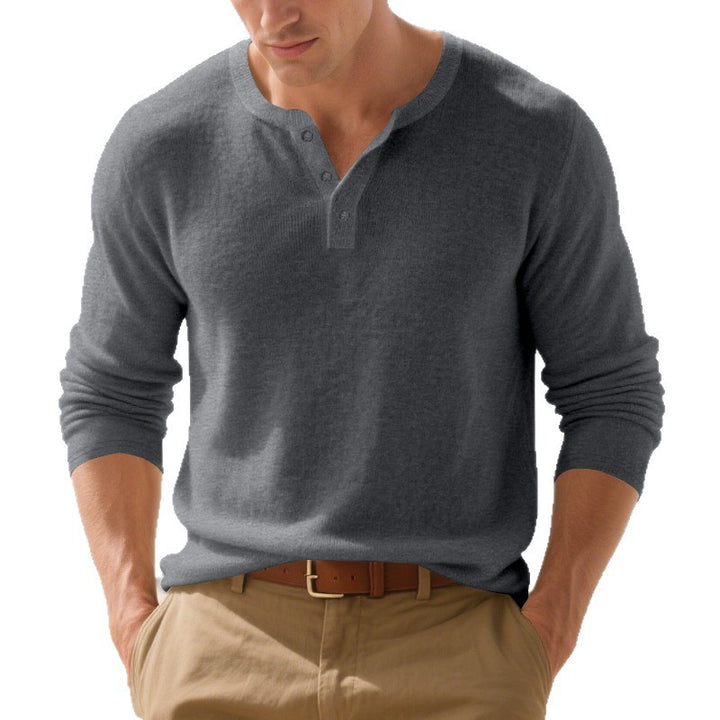 Herren langärmliges Henley-Shirt aus hochwertigem Baumwollmix mit modischen Knopfdetails Echoarchiv