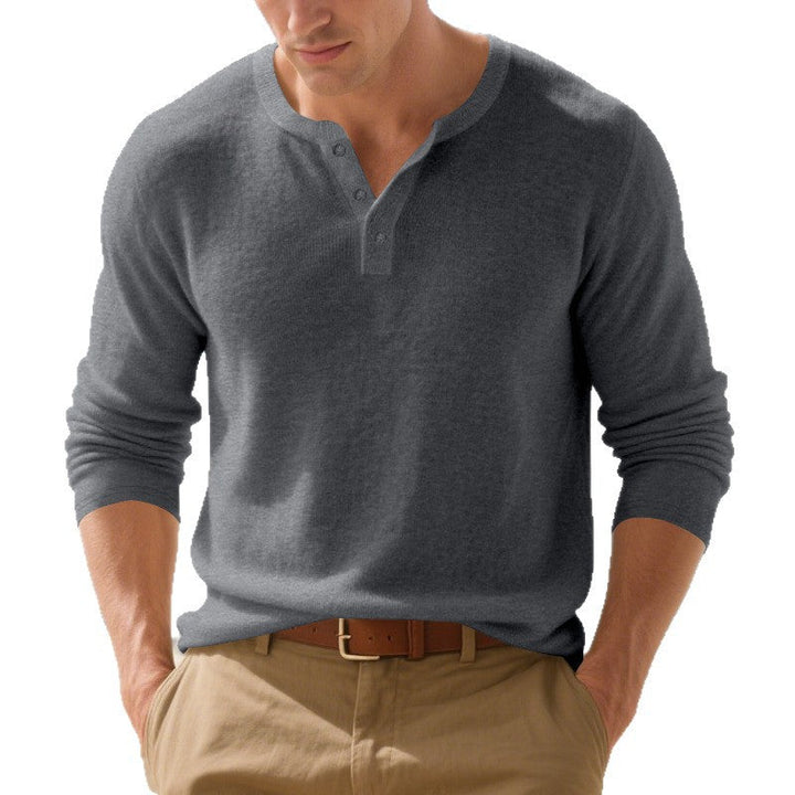 Herren langärmliges Henley-Shirt aus hochwertigem Baumwollmix mit modischen Knopfdetails Echoarchiv