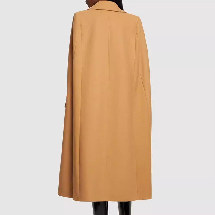 Damen Cape-inspirierter Maxilanger Mantel aus Wollmix mit schmalem Revers Echoarchiv