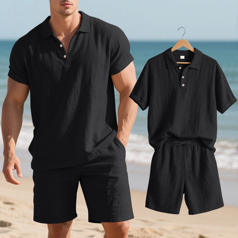 Herren lässiges Sommeroutfit mit Kurzarm-Polo und Shorts Echoarchiv