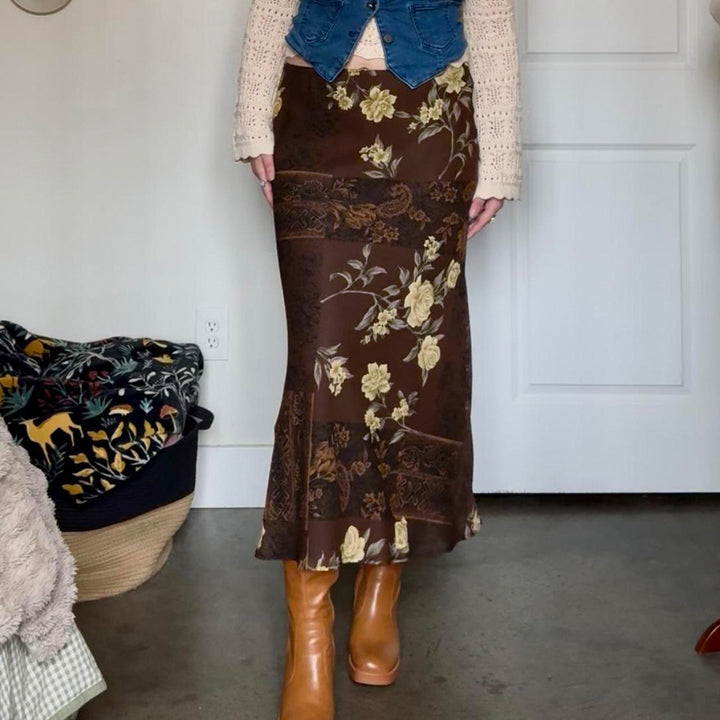 Damen Maxi-Rock mit floralem Design und transparenter Chiffon-Überlage Echo Archiv