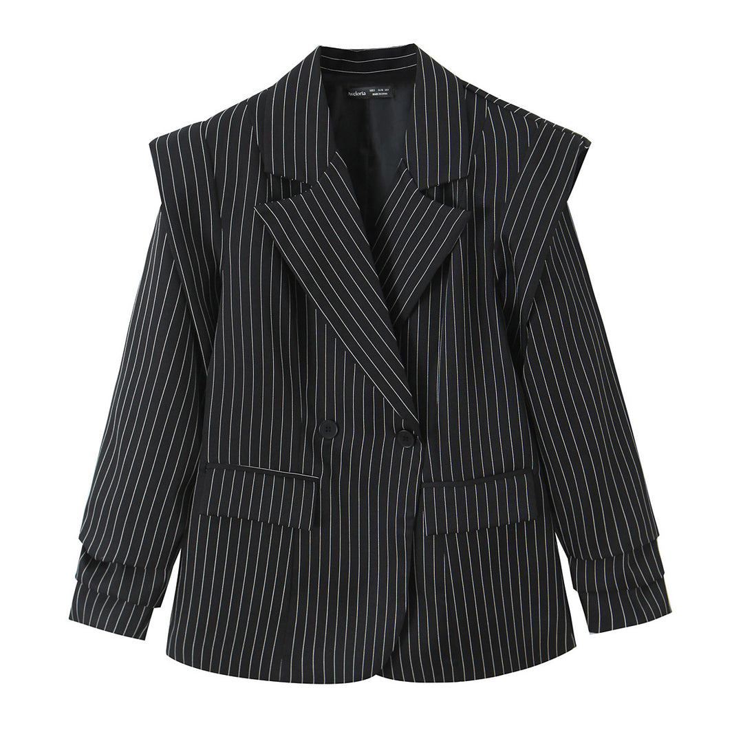 Damen Zweireihiger Oversize-Blazer mit markanten Schulterpolstern und Nadelstreifen Echo Archiv