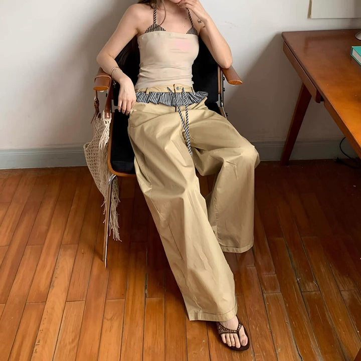 Damen Weite Freizeithose mit Rüschendetails und verstellbarem Bund Echo Archiv