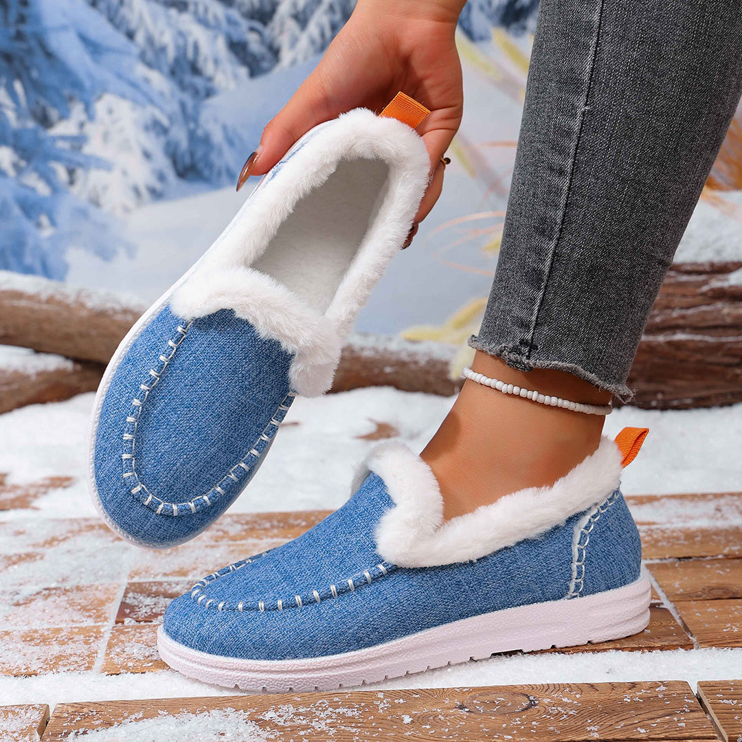 Damen Gefütterte Slip-On Mokassin‑Hausschuhe mit Teddyfutter, handgestepptem Vorderblatt und profilierter Gummisohle Echo Archiv
