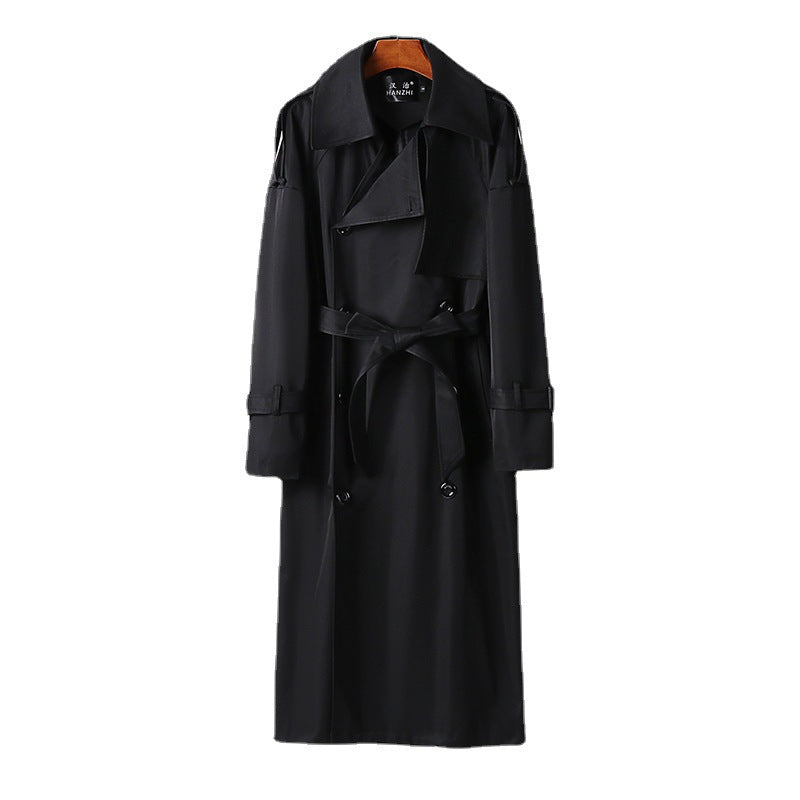 Herren Langer Doppelreihiger Trenchcoat mit Taillengürtel, Epauletten und klassischem Schalkragen Echoarchiv