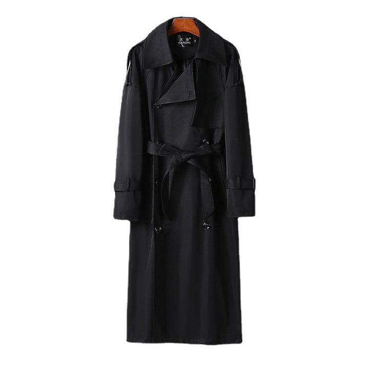 Herren Langer Doppelreihiger Trenchcoat mit Taillengürtel, Epauletten und klassischem Schalkragen Echoarchiv