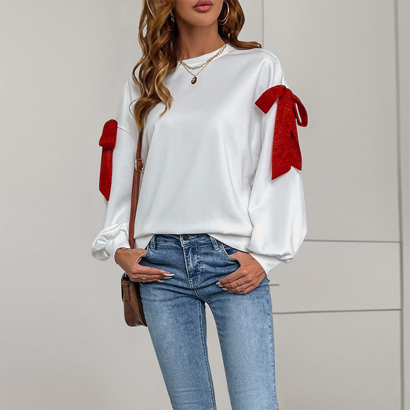 Damen Sweatshirt mit Ballonärmeln und Schleifen-Applikation Echoarchiv
