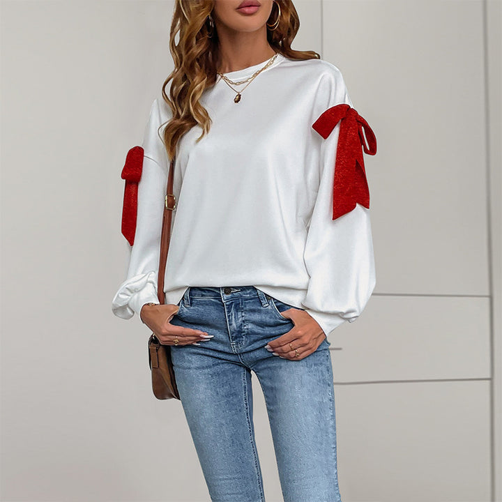 Damen Sweatshirt mit Ballonärmeln und Schleifen-Applikation Echoarchiv