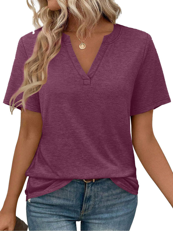 Damen V-Ausschnitt Kurzarm T-Shirt aus angenehmem Baumwollmix mit lässigem Schnitt Echoarchiv