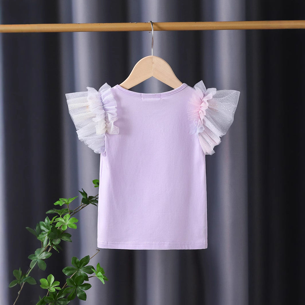 Mädchen T-Shirt mit funkelndem Schmetterlingsmotiv und Rüschendetails Echo Archiv