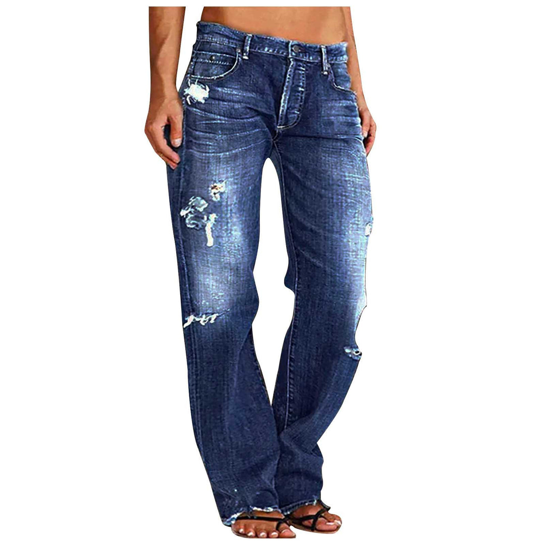 Damen nan weite zerrissene Jeans mit hoher Taille Relaxed Fit und ausgefranstem Saum Echo Archiv