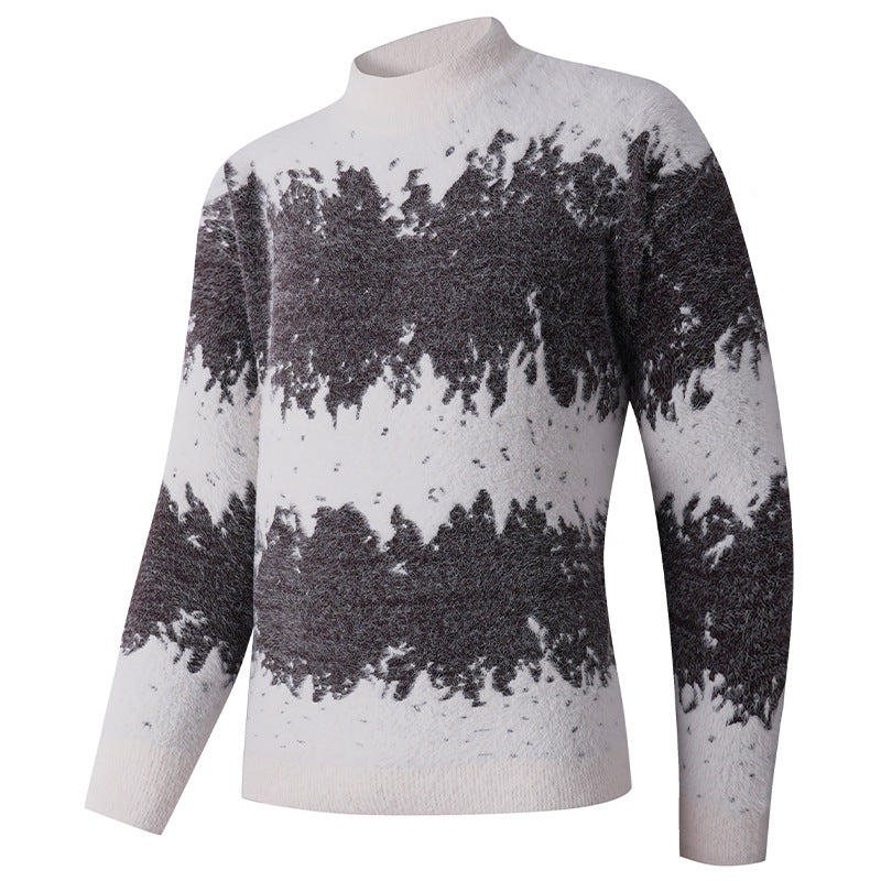 Herren Gemusterter Feinstrickpullover mit leichtem Stehkragen und Mohair‑Look Echo Archiv