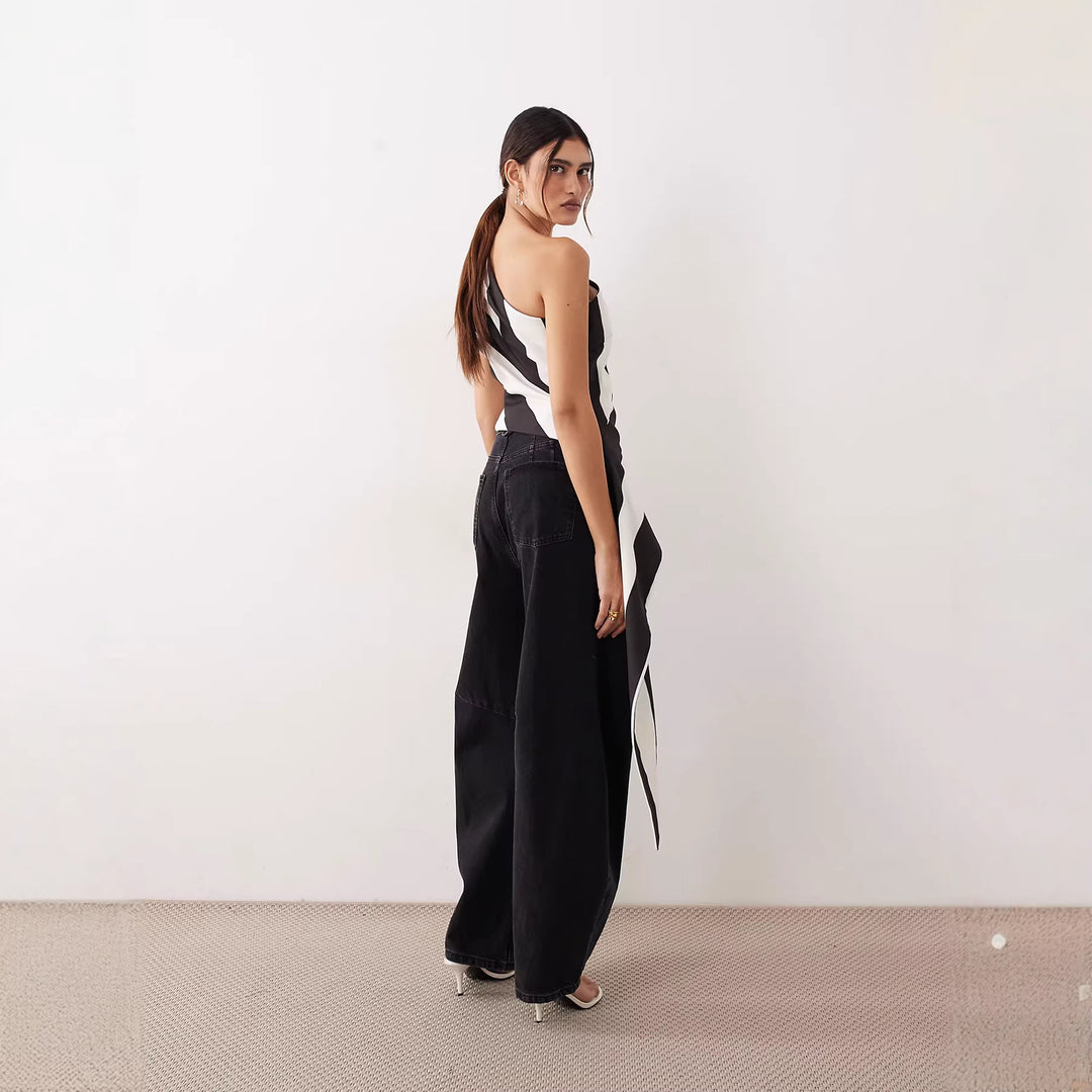 Damen asymmetrisches Wickeloberteil mit Streifenmuster Echo Archiv