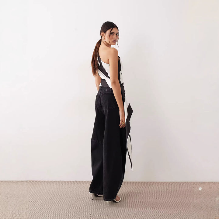 Damen asymmetrisches Wickeloberteil mit Streifenmuster Echo Archiv